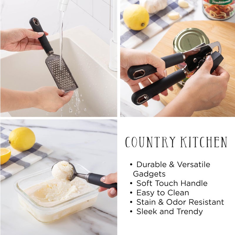 Country Kitchen 6 Pc Essentials Kitchen Stainless Steel Gadget Set Black Gun Metal with Soft Touch Black Handles for Cooking - Image 4